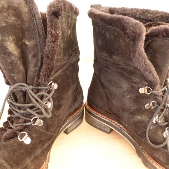 STUART WEITZMAN Boots Women 8 Black Combat Fleece Shearling Velvet Lug Sole Luge - Picture 11 of 16